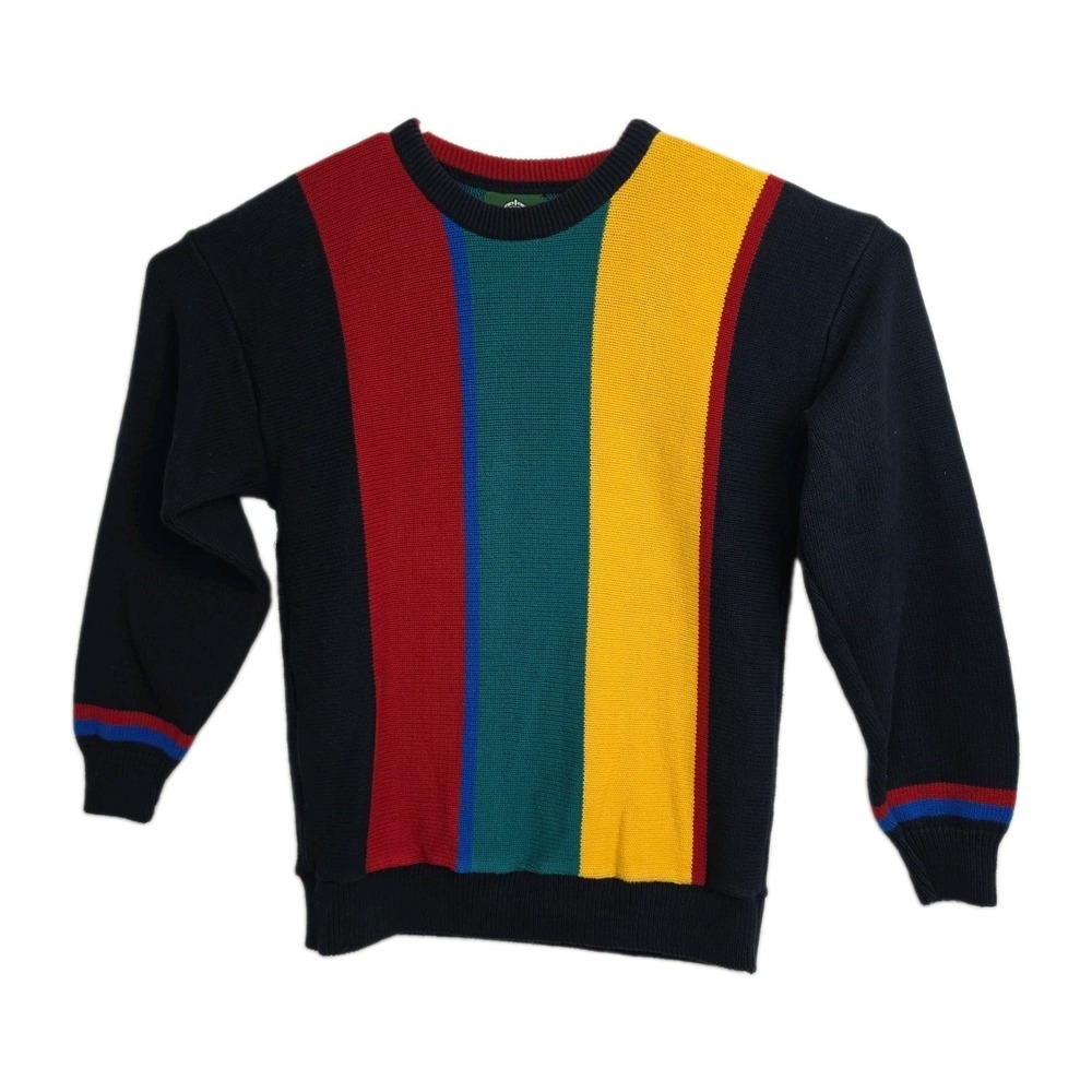 Vintage‎ 80s 90s Jantzen Sweater Men's L Colorful Stripes Long Sleeves Crew Neck